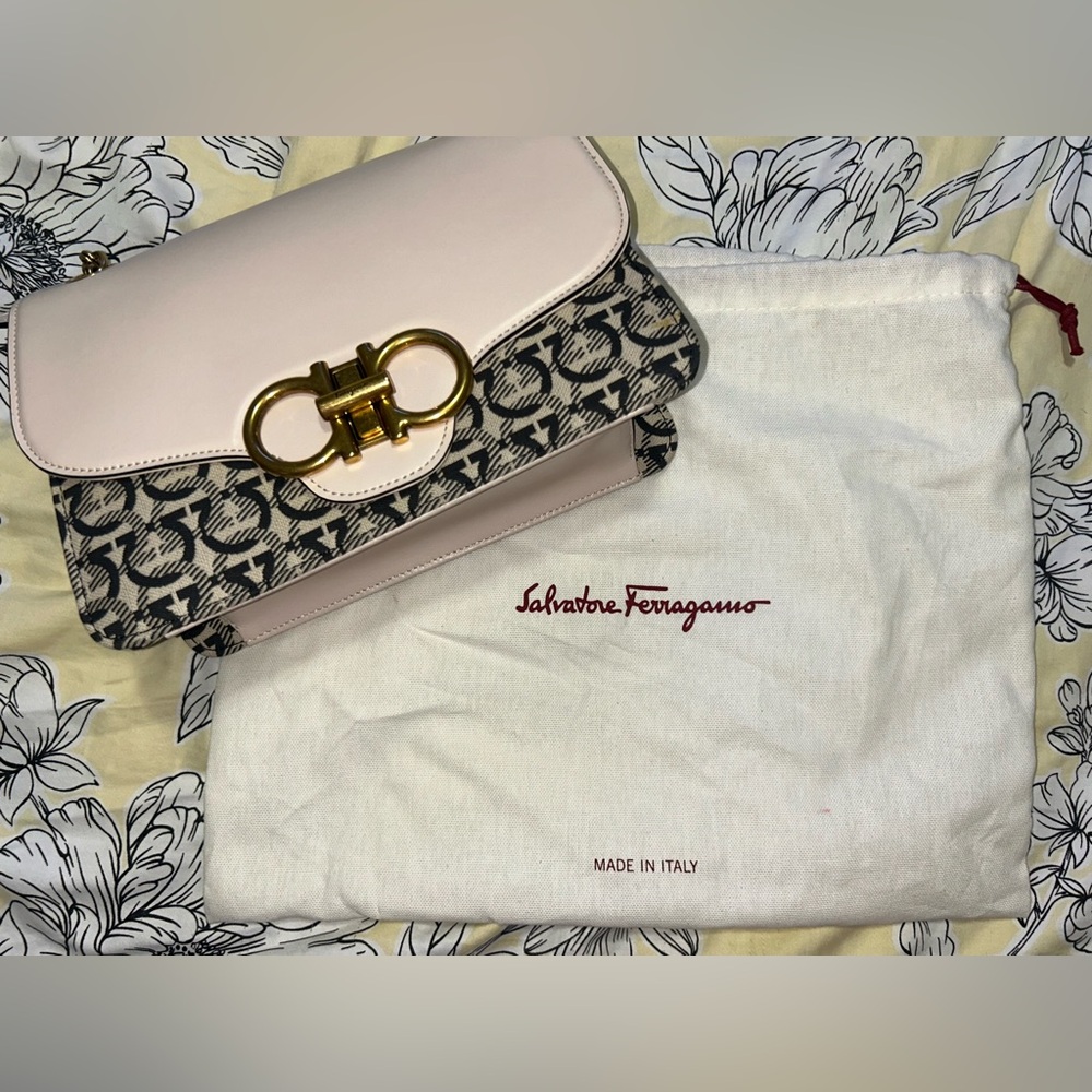 Salvatore Ferragamo Ivory and Black Shoulder Bag